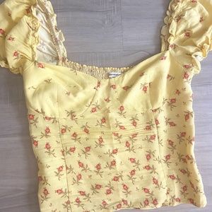 Reformation Butter Yellow bustier look cottage core floral top